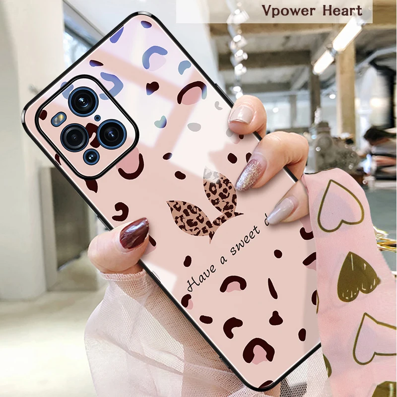 

Чехол OPPO Find X3 из закаленного стекла, прозрачный розовый чехол с леопардовым принтом, чехол для телефона OPPO Find X3 Pro, Роскошный Розовый бампер с...