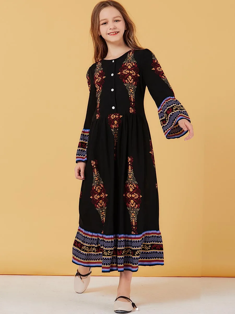 Мусульманское платье для девочек с расклешенными рукавами весеннее