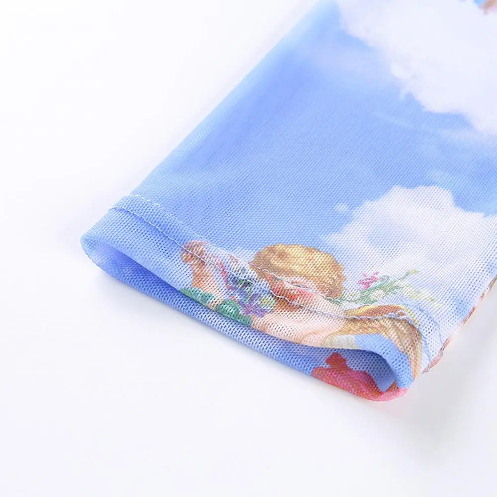 Женский летний укороченный топ прозрачный сетчатый черного золотого синего