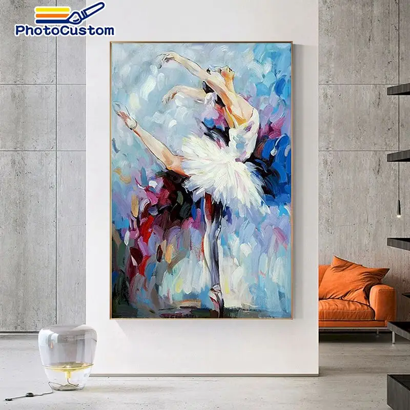 

PhotoCustom Acylic Painting By Numbers Ballet dancer Handpainted Frame Paints By Numbers Figure on Canvas Gift Wall Decor