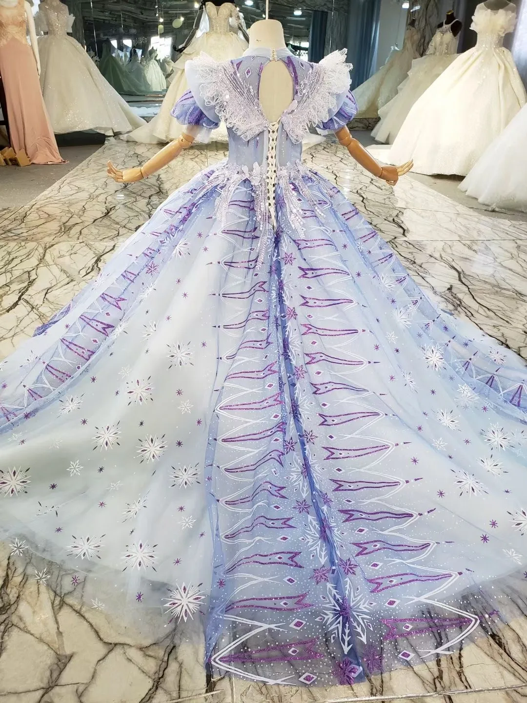 

Blue Princess Flower Girl Dresses Sleeveless 3d Floral Appliques Sparkle Pageant Gowns Kids First Communion Dress