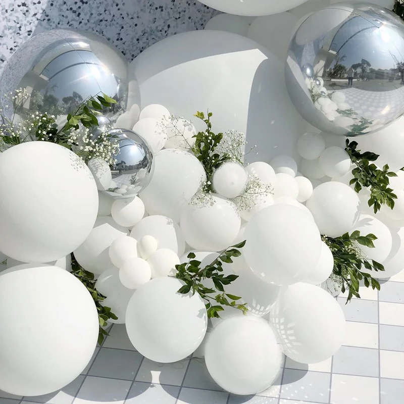 Globo blanco plateado arco set de guirnaldas 125 piezas de l&aacute;tex globos confeti beb&eacute; ducha cumplea&ntilde;os boda graduaci&oacute;n aniversario-1