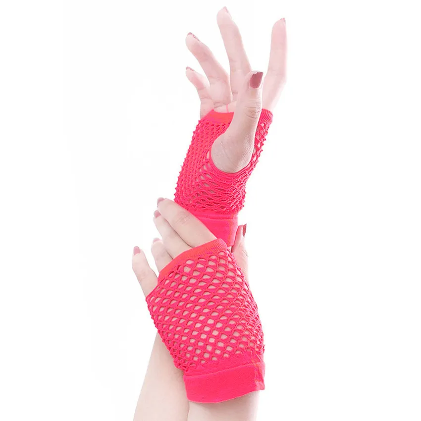 Hot Pink Панковские Готические перчатки для девушек танцевальный костюм в стиле диско кружевные перчатки без пальцев сетчатые перчатки-сетка варежки для женщин - Цвет: Hot Pink