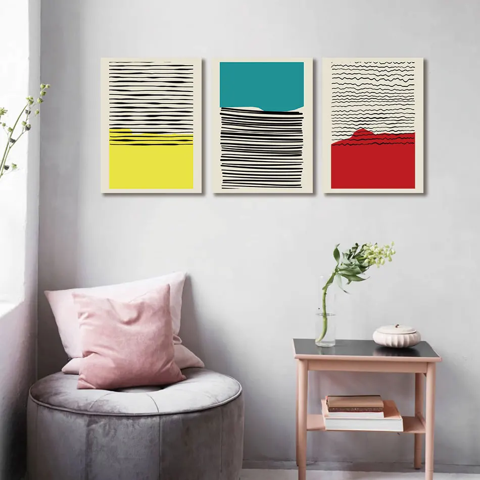 3 Piece Canvas Painting Abstract Geometric line dots multicolor Block Poster Prints Picture Wall Art Home Decor Drop Shipping | Дом и сад