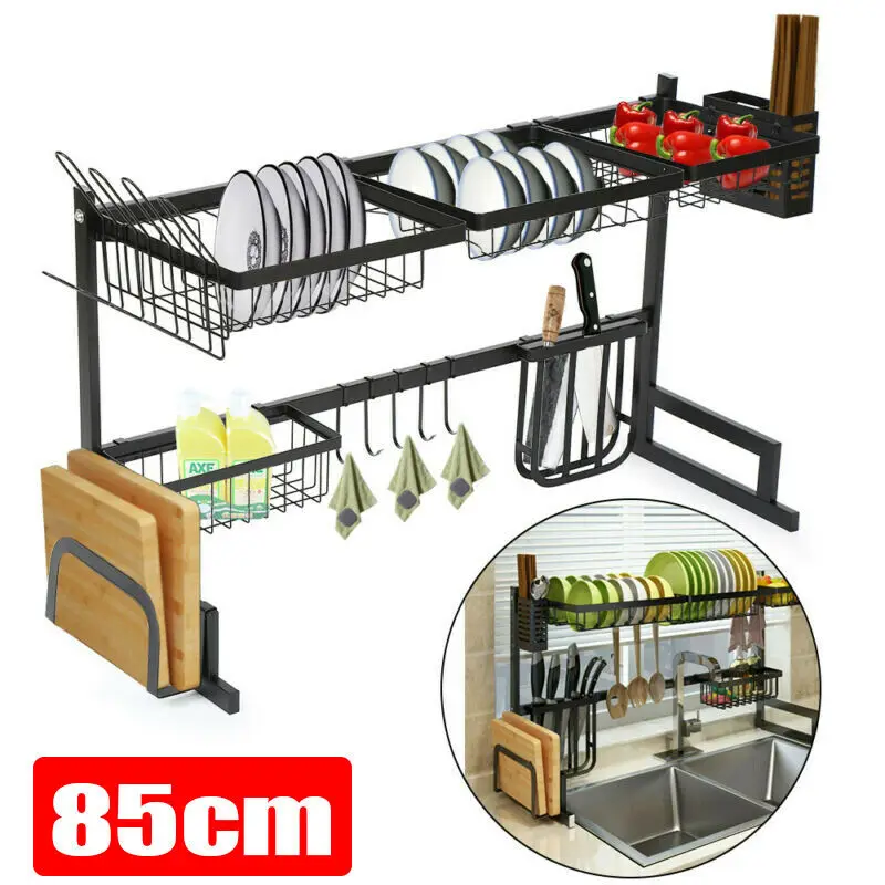 

Stainless Steel Sink Drain Rack Kitchen Shelf Dish Cutlery Drying Drainer-Holder