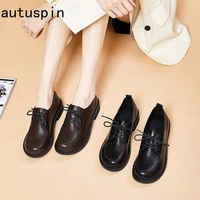 autuspin summer cross tied oxfords shoes woman solid leather comfortable low heels pumps for female office casual women loafers