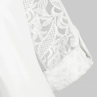 

Hot sale loose women's temperament solid color stitching lace stitching large size ladies hollow fashion casual ladies shirt