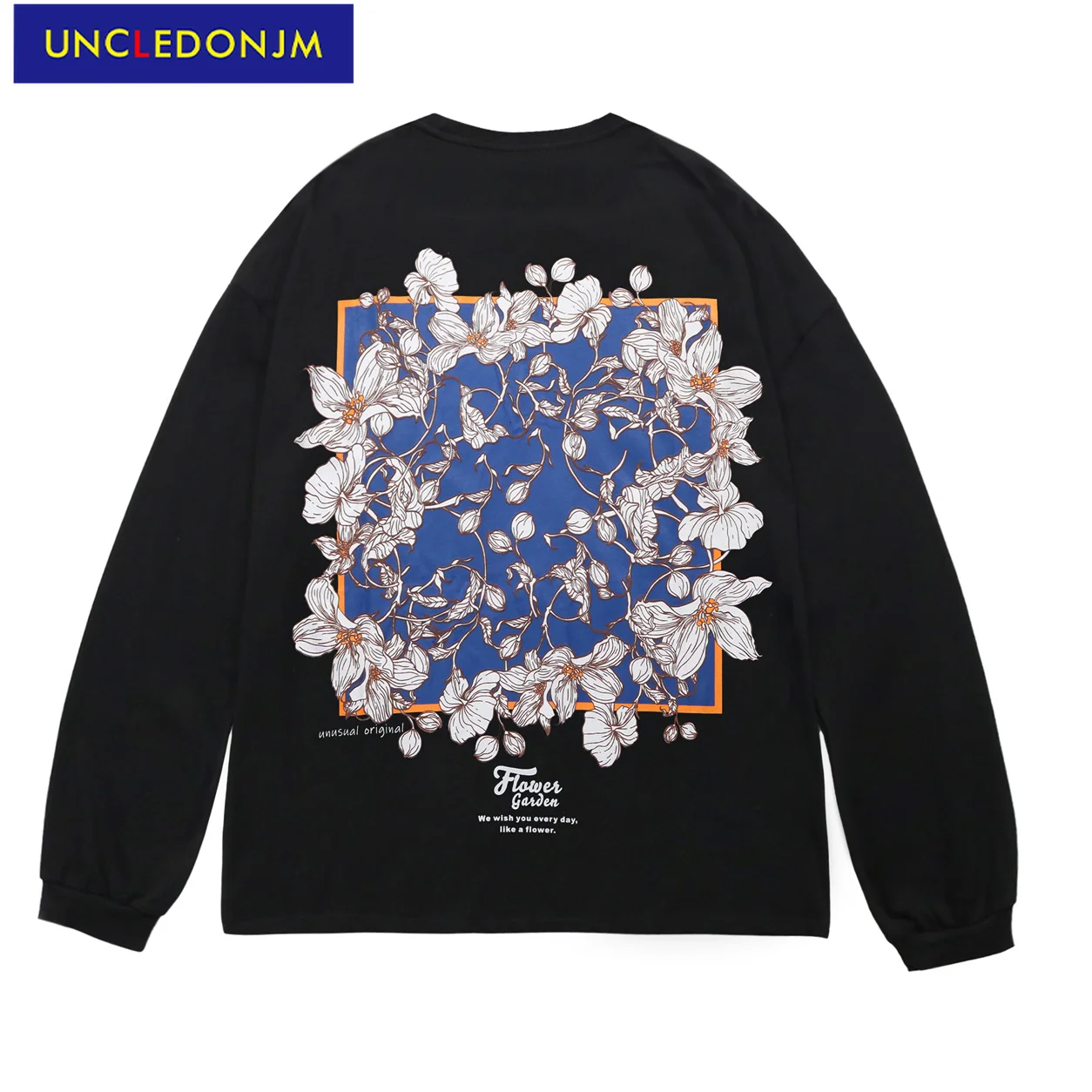 

Футболка UNCLEDONJM с цветочным принтом, уличная одежда в стиле Харадзюку, Винтажная футболка с длинным рукавом, Мужская одежда, оверсайз, T678