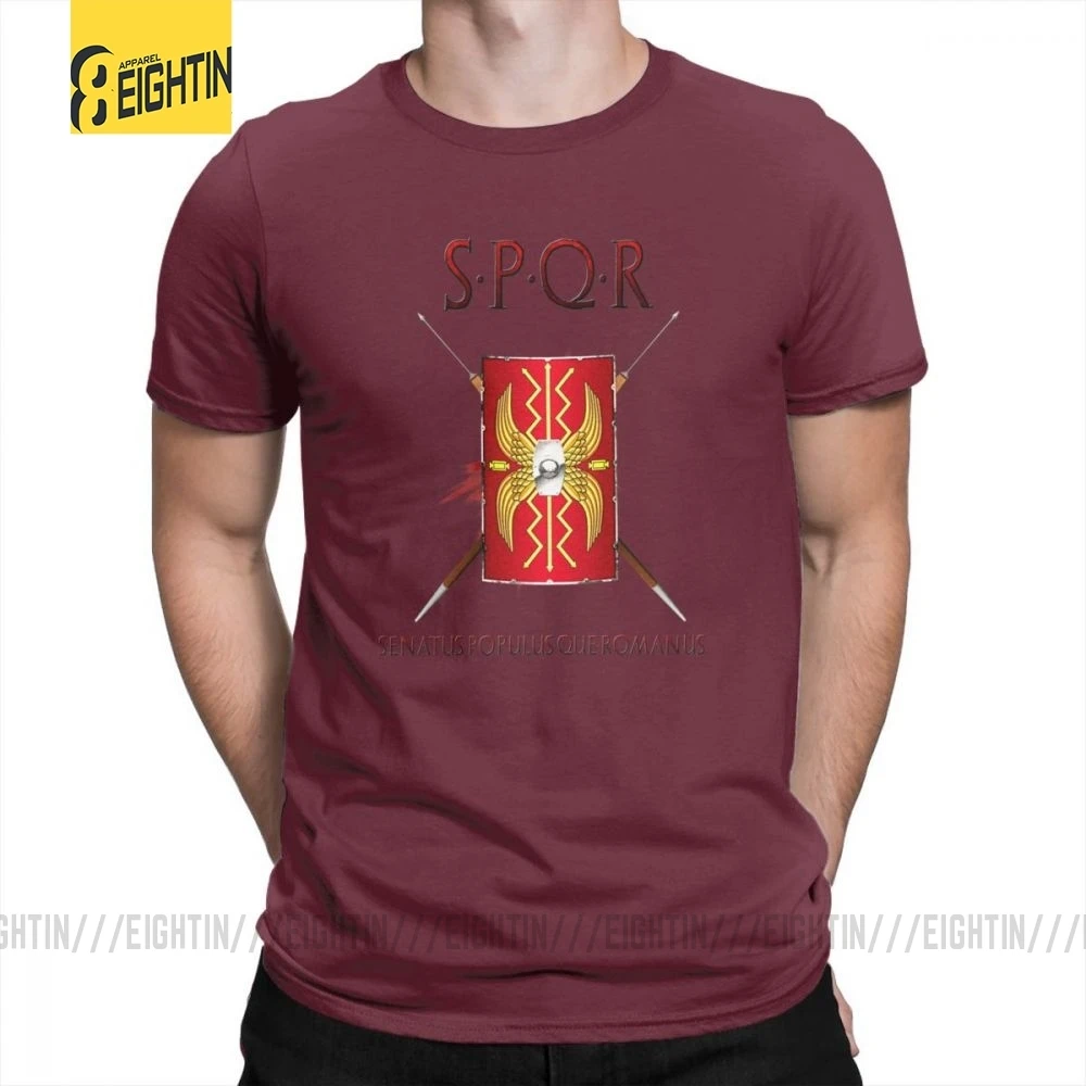 SPQR футболки, хлопок, Классическая футболка с коротким рукавом, новинка, Круглый ворот, мужские футболки, большой размер, принт, дышащие, Новинка - Цвет: Burgundy