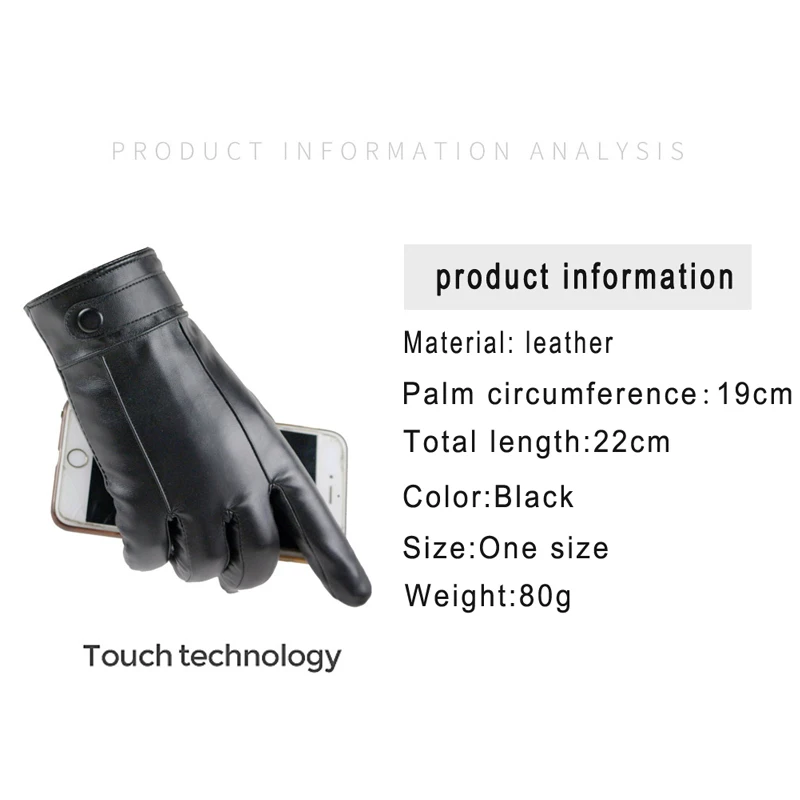 

2021 Hot Men's Autumn Winter PU Leather Gloves Male Black Keep Warm Mittens Touch Screen Windproof Driving Guantes Cico