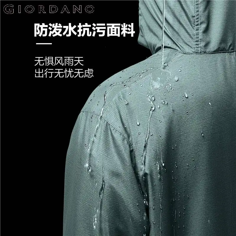 Мужская куртка Giordano легкая с капюшоном и карманами защитой от ультрафиолета UPF 50 +