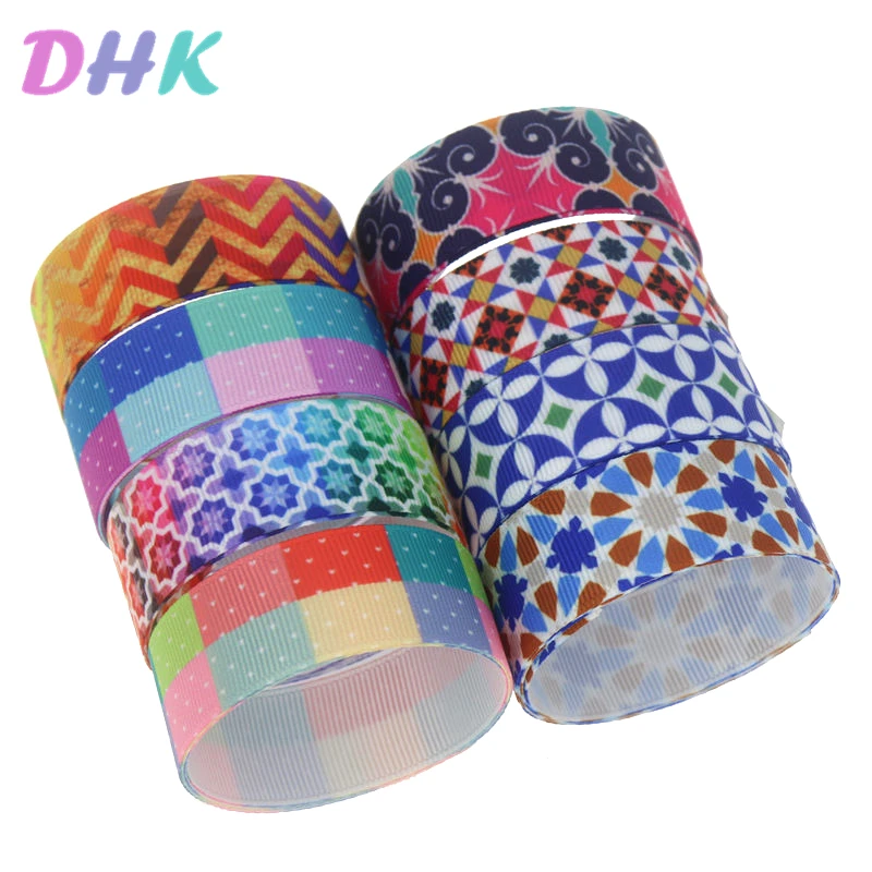 DHK 10 ярдов узор горошек Печатный Grosgrain ленточный аксессуар бант для волос
