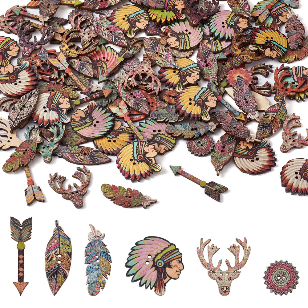 

200 шт. индийские Стиль печатных деревянные пуговицы бусины для шитья Скрап одежда поделки ручной работы "сделай сам" для изготовления ювелирных изделий, аксессуары