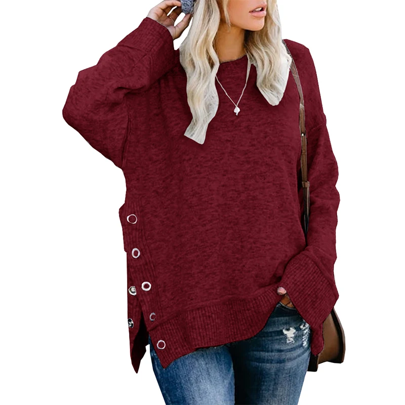 

Женский трикотажный свитер с круглым вырезом, на пуговицах