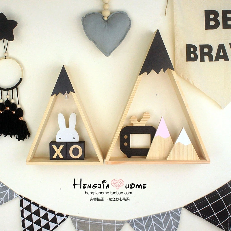 

Snow mountain shelf wall hanging hole free wall decoration solid wood shelf decoration