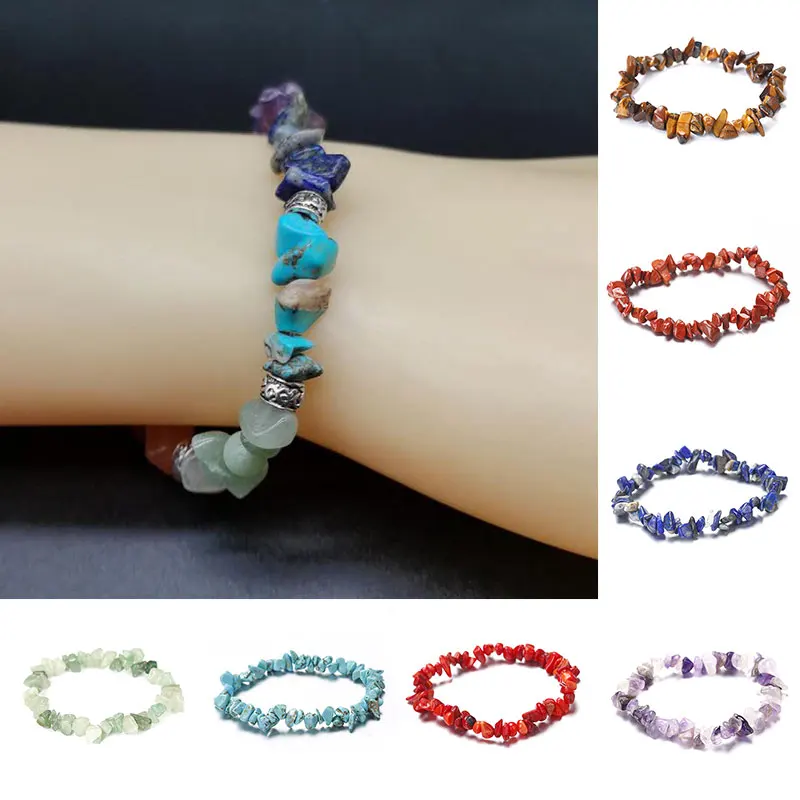 

2021 New Trendy Natural Stone Irregular Bracelet Women Yoga Healing Colored Crushed Stone Crystal DIY Beaded Bracelets Making