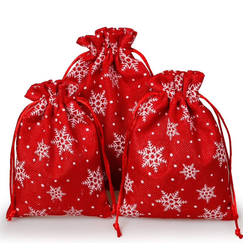 Рождественская Снежинка льняная Джутовая сумка на шнурке Подарочная для свадьбы