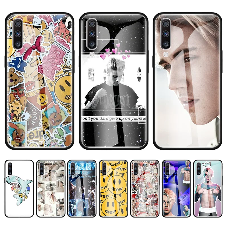 

brand Justin Bieber drew house Glass Phone Case for Samsung Galaxy A51 A50 A71 A72 5G A70 A21s A31 M31 A30 A91 A40 A41 M51 Cover