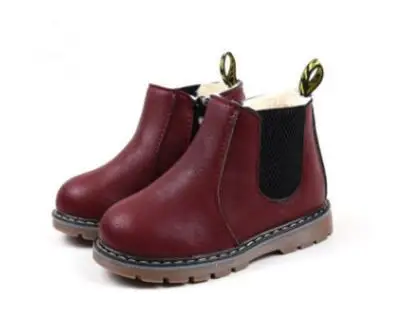 New Children Snow Boots Autumn Thickening Cotton Shoes Boys Girls Waterproof Non-slip Ankle Boots Kids Leather Boots Fashio - Цвет: Red wine cotton