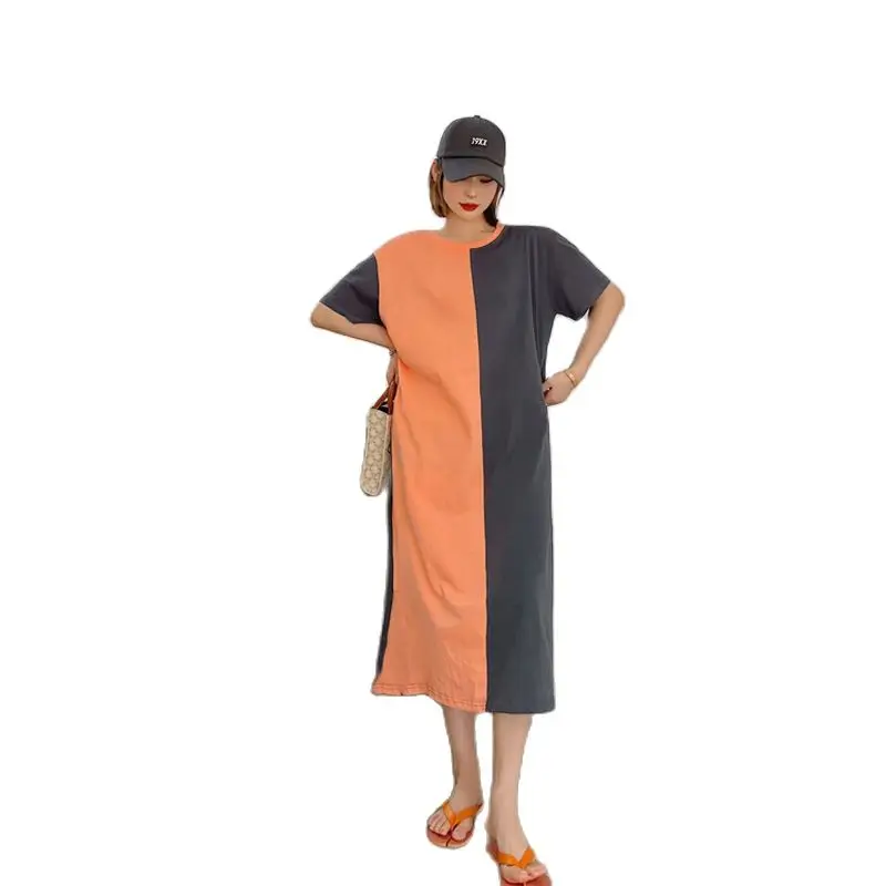 

Женское платье с коротким рукавом, Свободное длинное платье большого размера в Корейском стиле, лето 2021