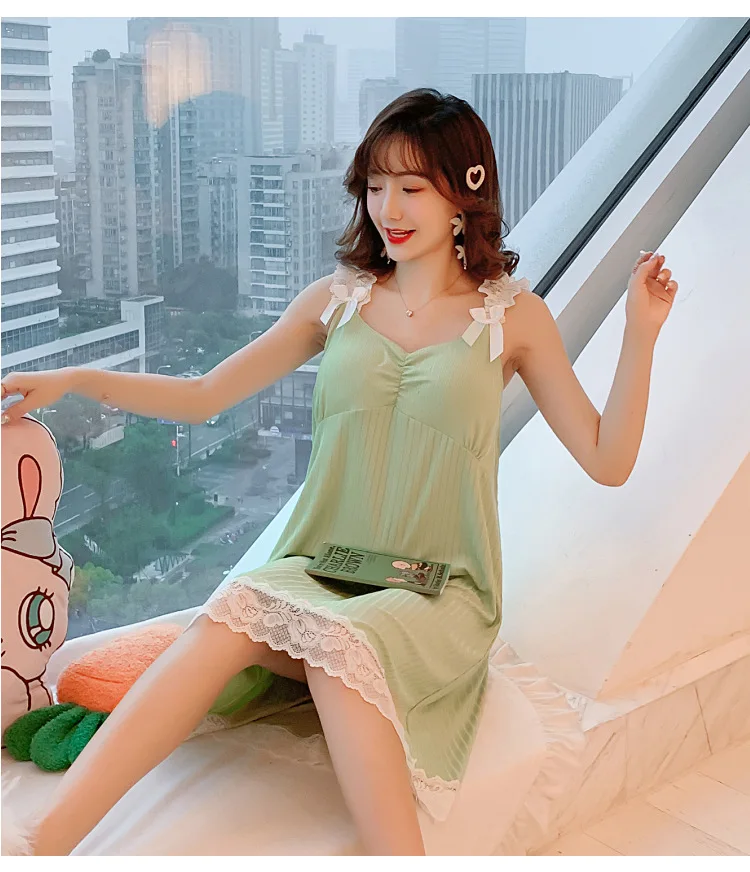 

Sling nightdress women summer cotton night dress loose sexy sweet student sleepwear nightgowns female lace nightwear night gown