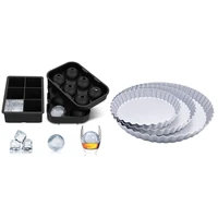 1 set ice square trays black silicone 6 giant ice ball square maker 3 pcs tart pan and quiche pan with removable base