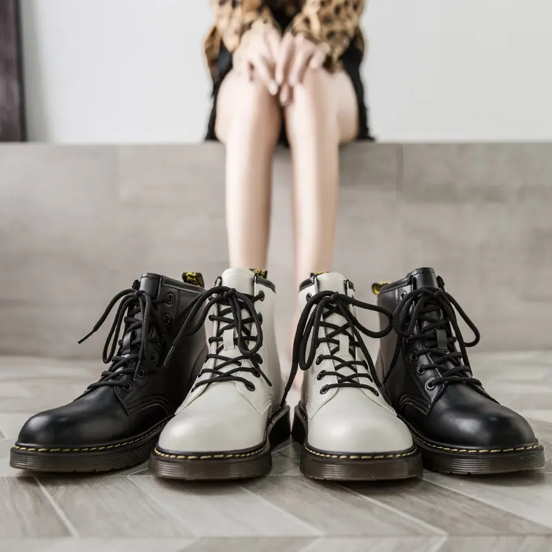 Boots Female women shoes Ankle 2020 Autumn British Wind PU Leather Thick With Short Boots Motorcycle Martin shoes