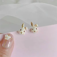 origin summer korean cute handmade enamel dangle earring for womensweet funny white rabbit metallic earring jewelry pendientes