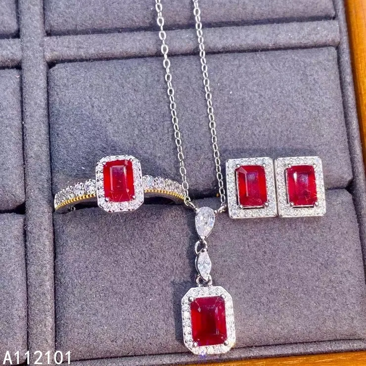 

KJJEAXCMY fine Jewelry 925 sterling silver inlaid natural ruby girl trendy pendant ring earring set support test Chinese style
