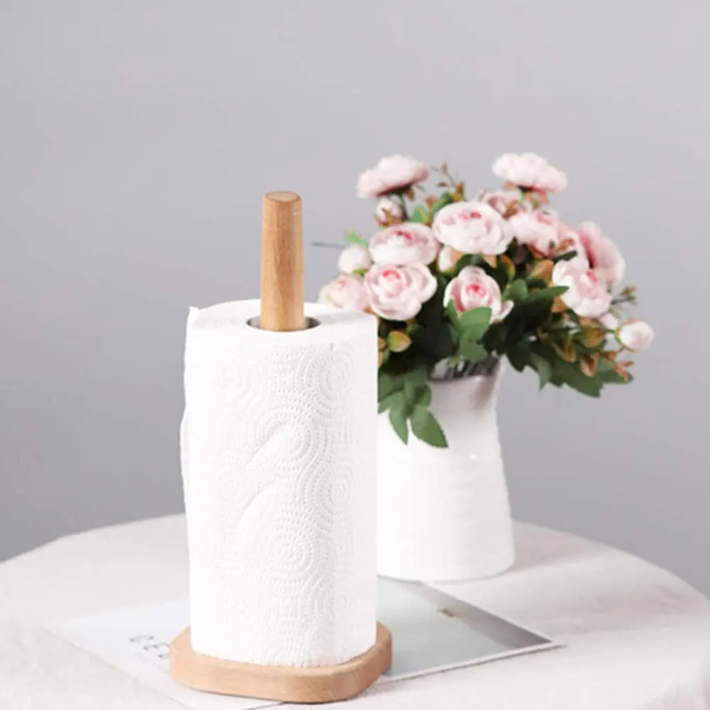 

Vintage Toilet Paper Holder Kitchen Wooden Roll Paper Towel Holder Solid Wood Tissue Holder Bathroom Tissue Vertical Stand