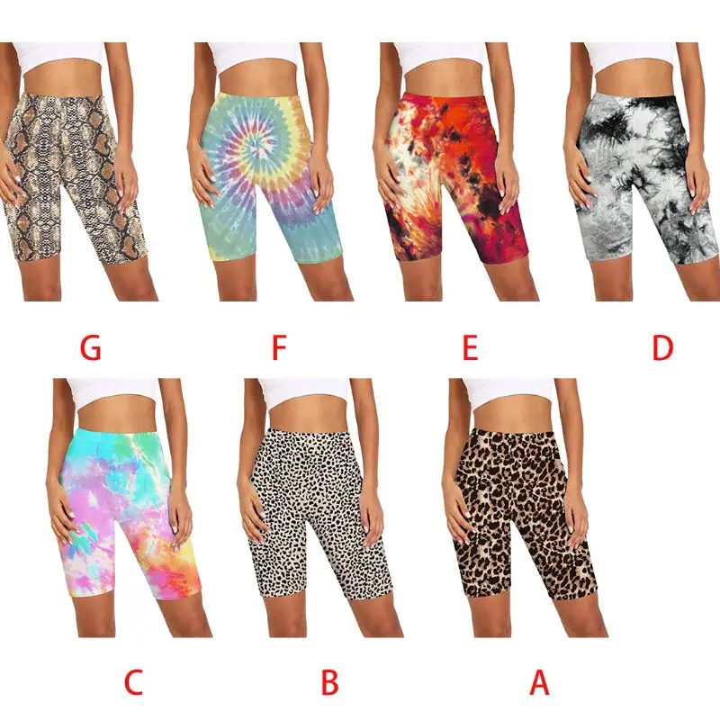 

Новинка; Женские ботинки на Высокая Талия Йога байкерские шорты, змеиная кожа, Леопардовый принт, Тай-дай цифровая печать тренировки брюки-л...