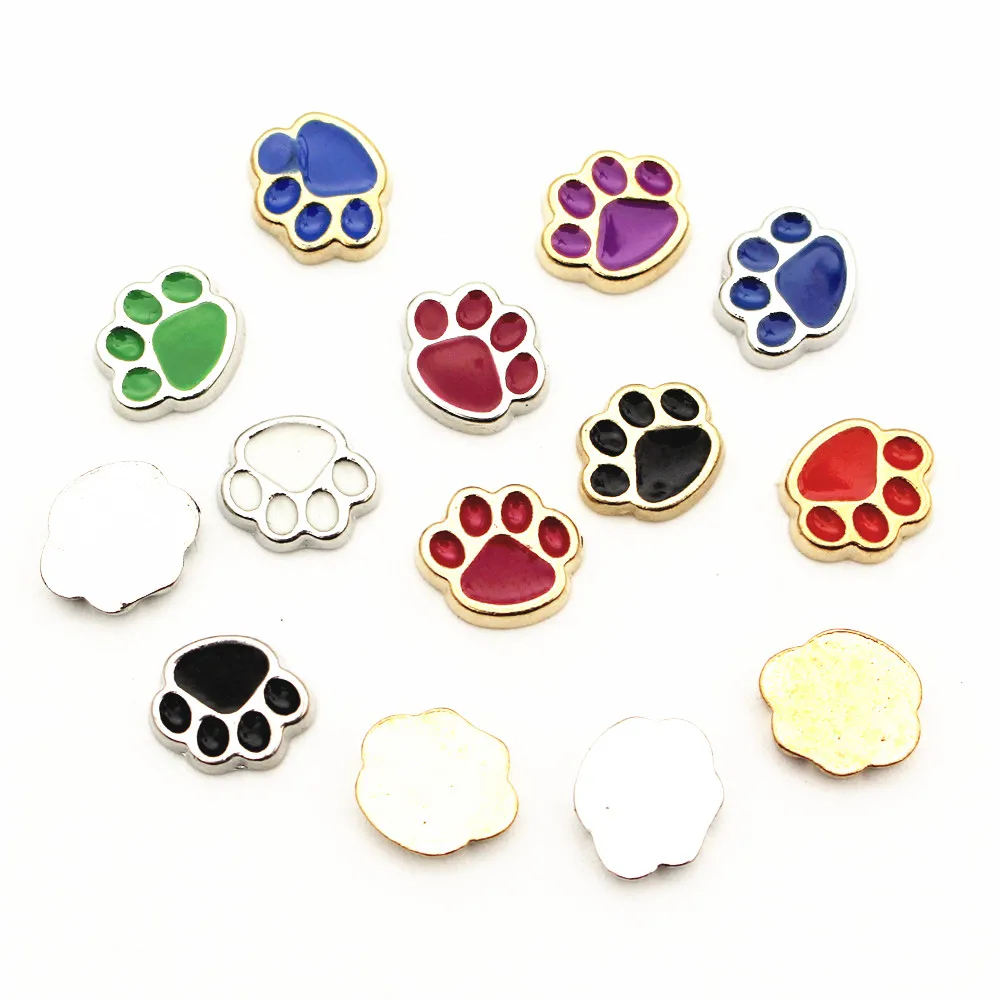 Новое поступление 10 шт./лот золотой серебряный шарм Собачья лапа с плавающими