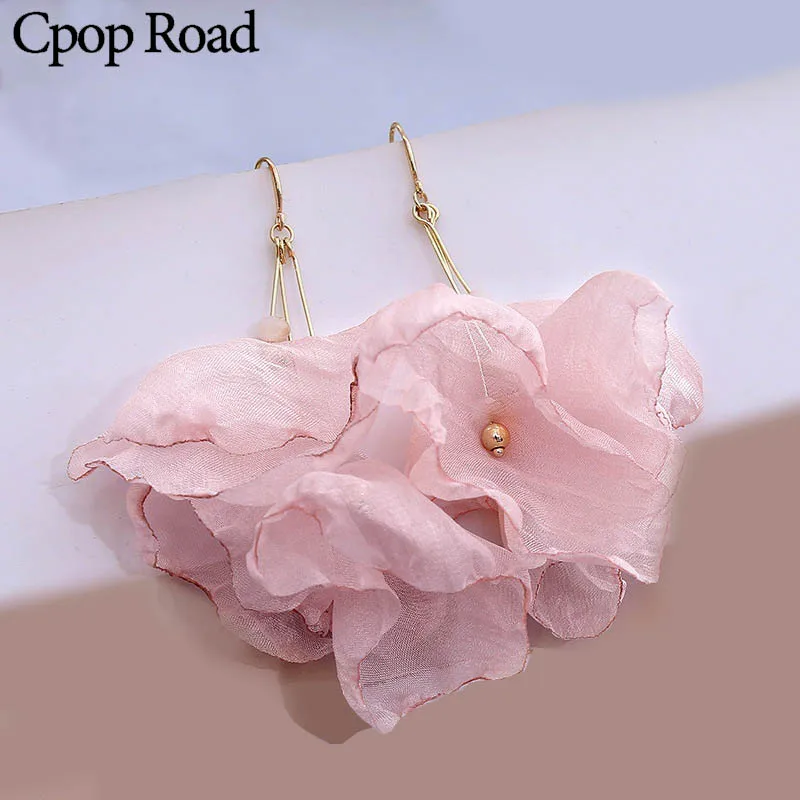 Cpop модные кружевные шифоновые серьги ручной работы с лепестками из шелковой