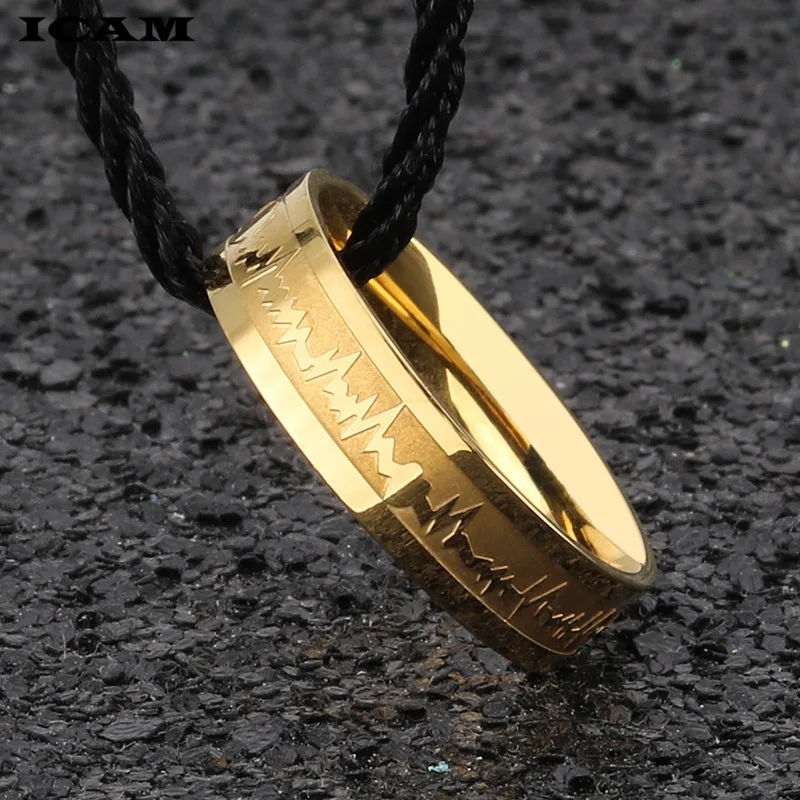 ICAM Классическая титановая сталь кольцо с электрокардиограммой волна