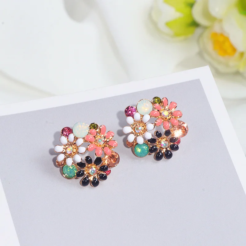 Серьги-гвоздики с кристаллами женские изящные милые элегантные большие