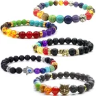 Браслеты из лавового камня для женщин и мужчин в виде чакры браслеты индийский Йога ювелирные изделия Счастливый слон 