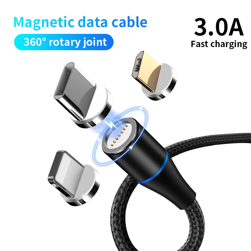 

Магнитный зарядный кабель 3 А с разъемом USB QC 3,0 для iPhone 7 8 Plus Xiaomi 11 Redmi Note 9 8 7 6 5 Pro Micro USB Type-C