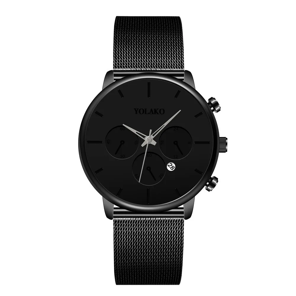 

Quartz Watch Three-Eyed Calendar Business Watch Men Men's Watch Simple Mesh Belt Watch Men Fashion Black Ultrathin reloj hombre