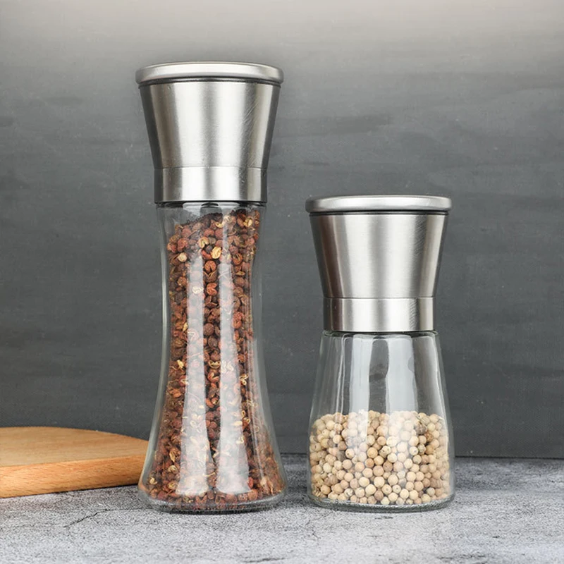 

Stainless Steel Salt and Pepper Mill Manual Food Herbal Grinder Spice Jar Container Kitchen Gadget Spice Bottle Glass