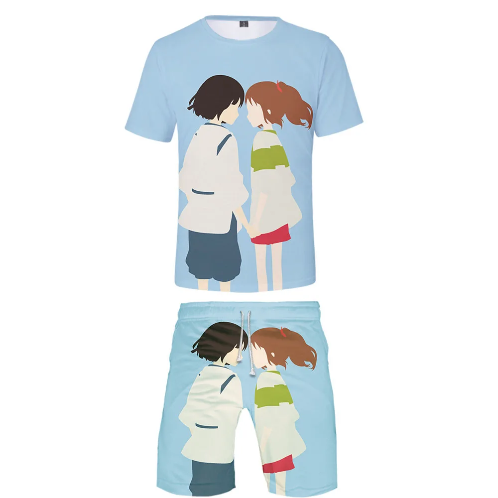 

T Shirt Sets Spirited Away T Shirt and Shorts Boy Cool Summer Sets Man's Brand Fashion Japanese Anime Spirited Away 3D Print