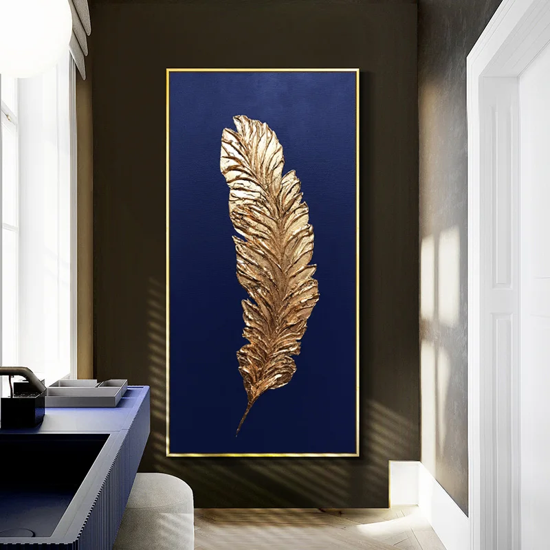 Абстрактная Картина на холсте с золотыми перьями современные плакаты и принты