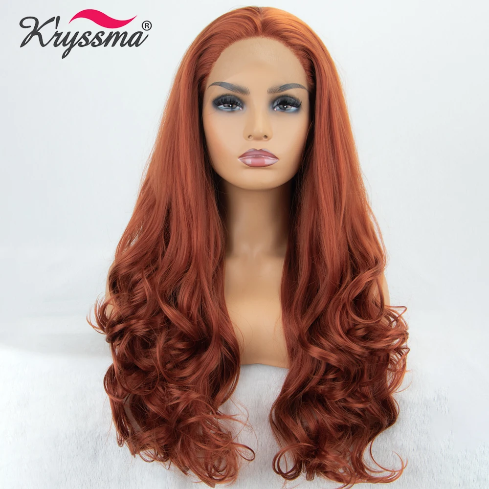 Kryssma Ginger Lace Front Wig Synthetic Lace Front Wig For Women Long Fiber Hair Heat Resistant Cosplay Wig Copper Red Wig