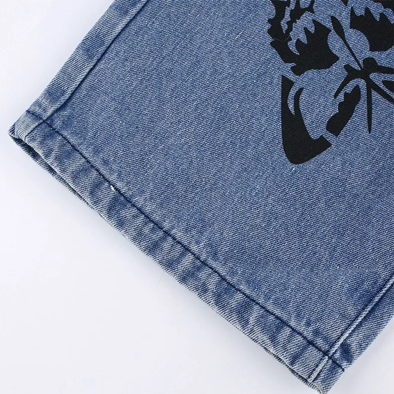 

Vintage Jeans Women Long Trousers Cowboy Female Loose Streetwear Butterfly Print Pants
