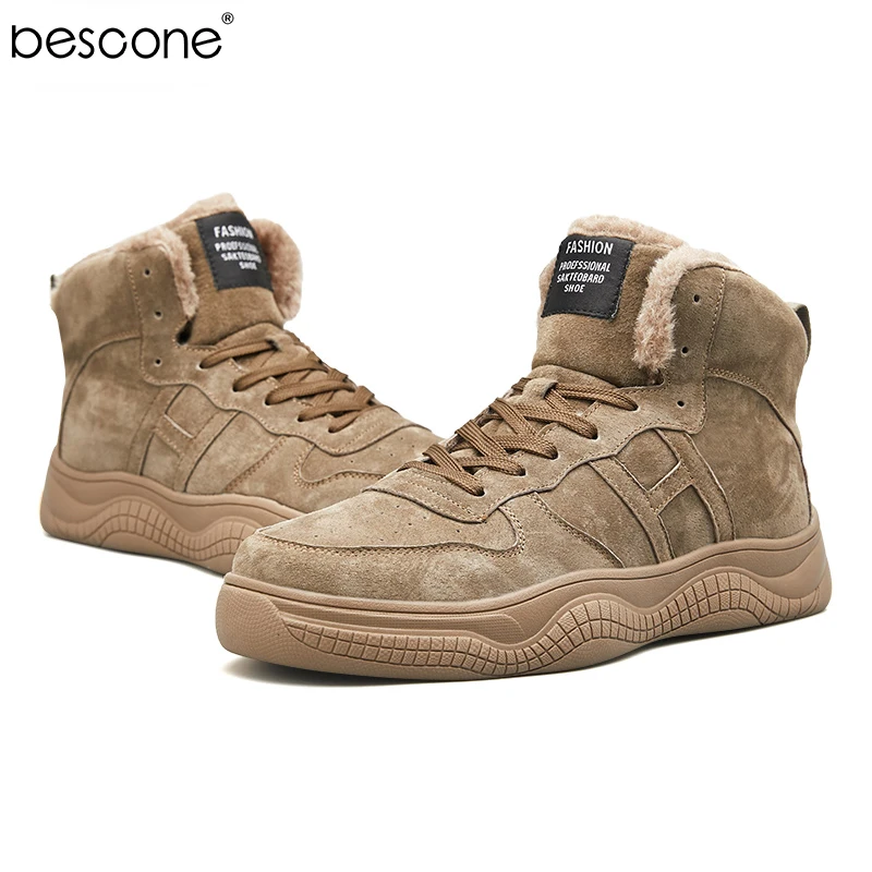 BESCONE/мужские зимние теплые ботинки ботильоны из искусственной кожи с Плюшевым