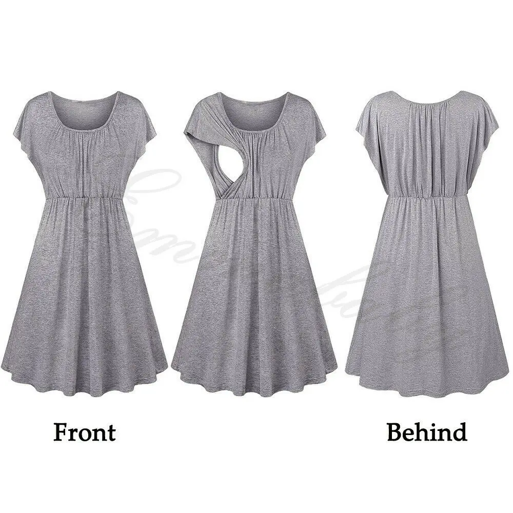 Платья для беременных с коротким рукавом оборками и круглым вырезом летняя мода