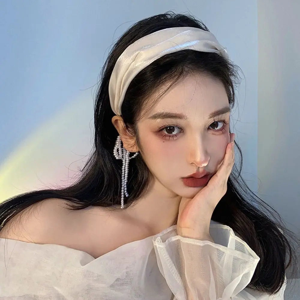 

Корейская лента с жемчужинами и кисточками, ободок для волос, широкий ободок для волос, тюрбан, банданы, головная повязка