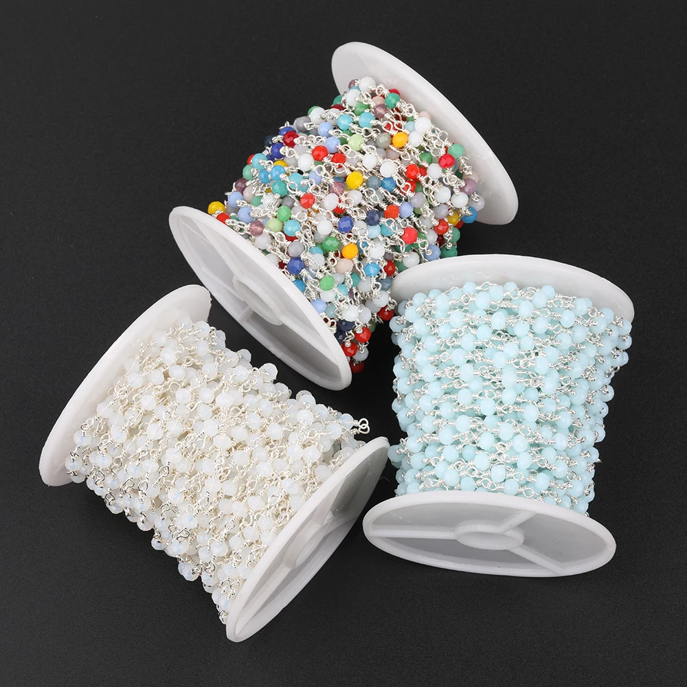 

5 Meter/Lot,3X4mm Rainbow Color Rondelle Glass Beads Wire Wrapped Silver Copper Rosary Chains Jewelry Accessories ZJ-391JBI