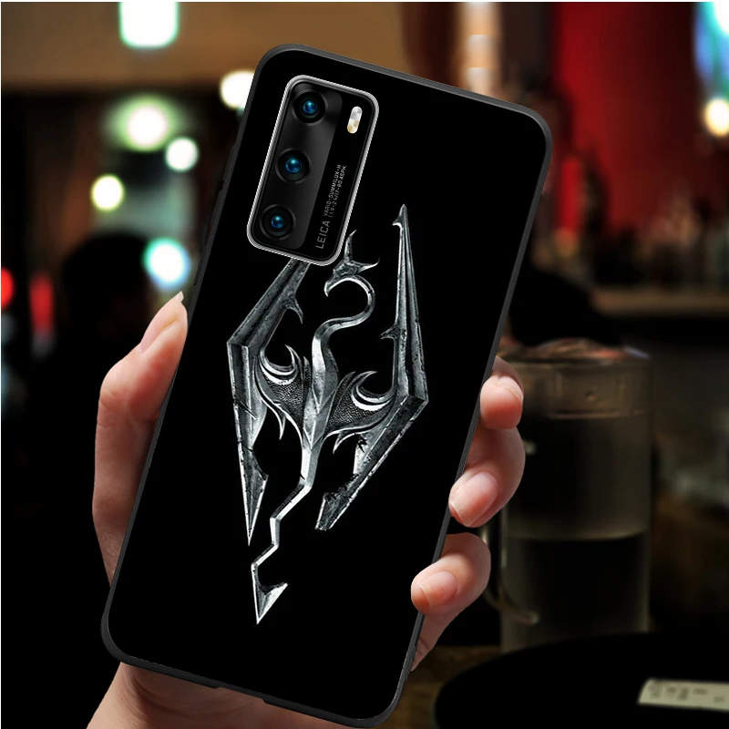 Черный мягкий чехол для телефона с логотипом Skyrim Huawei P40 P30 P20 Mate 10 20 30 40 Pro lite Plus P smart