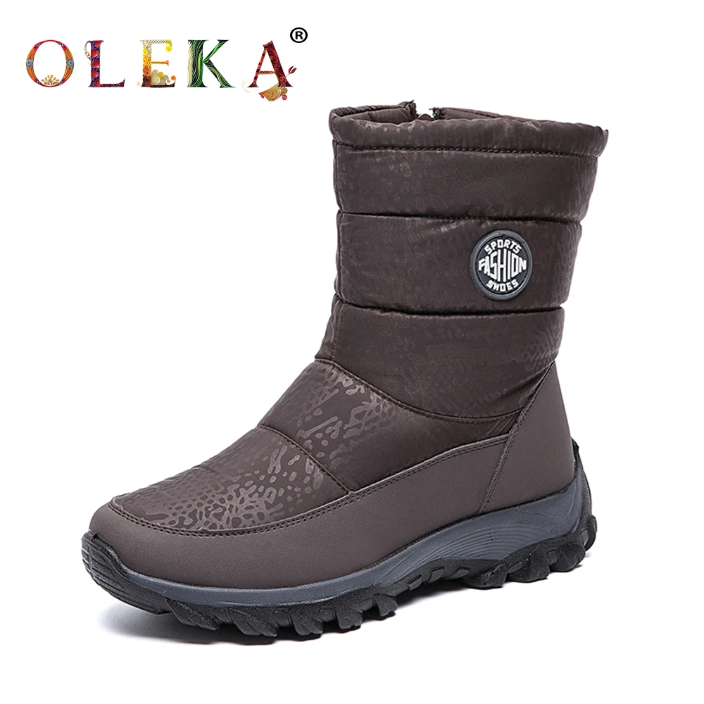 Женские ботинки до середины икры OLEKA черные на платформе с круглым носком и