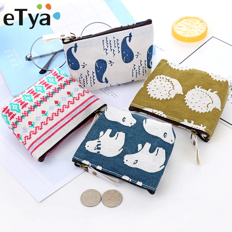 

eTya Canvas Women Wallet Card Key Mini Coin Purse Small Money Bag Change Pouch Female Zipper Card Holder Wallet Kids Purses Gift